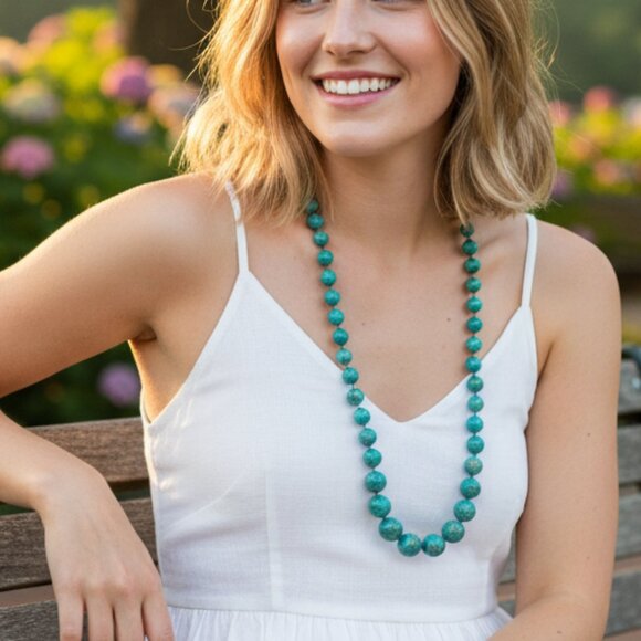 Vintage Turquoise Blue Graduated Bead Statement Necklace | Toggle Clasp - Picture 2 of 5